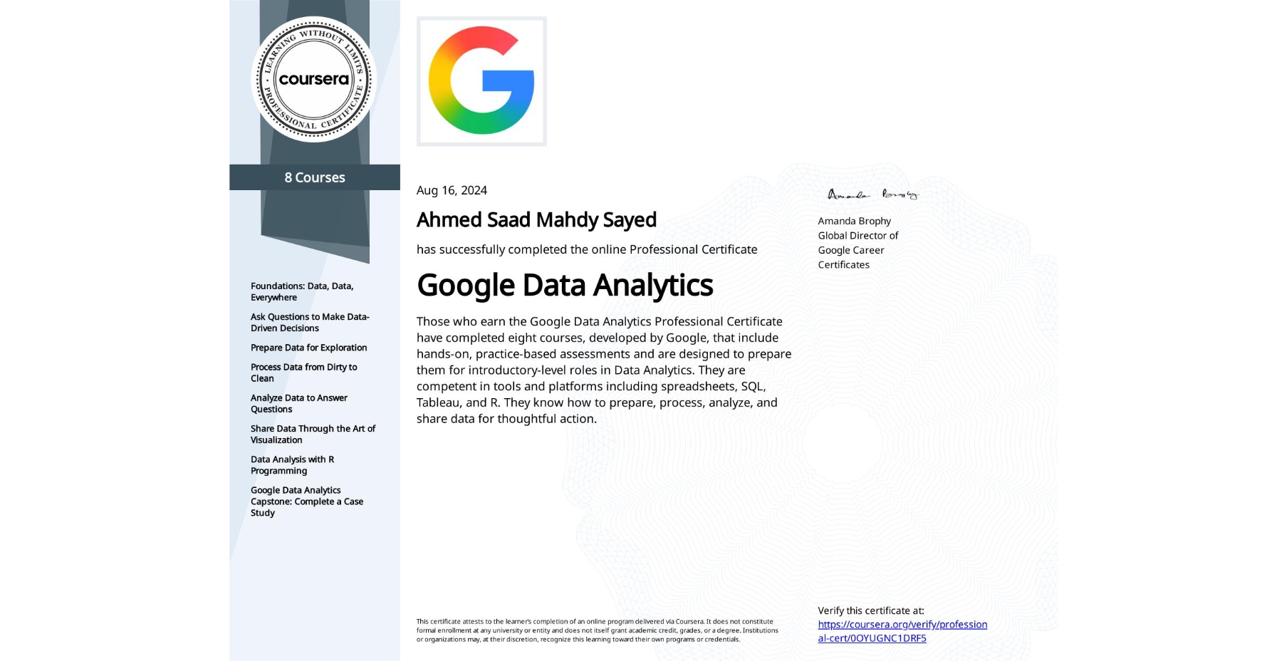 Google Data Analytics certificate — Ahmed Saad Mahdy Sayed